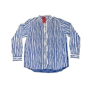 CLOT NWT Men’s Blue & White Crumpled Pinstripe Polka Dot Button Down L